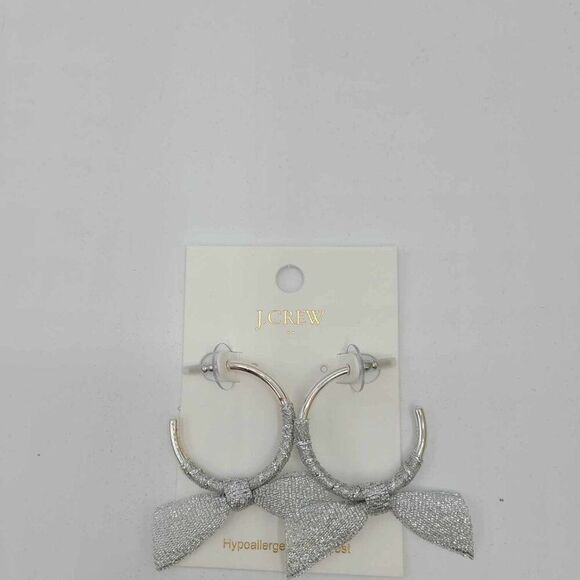 J Crew Factory Silver Ribbon Wrapped Hoops NWT! NEW! - Picture 4 of 6